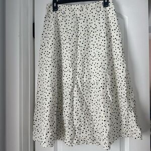 Loft White Cream black polka dot midi skirt